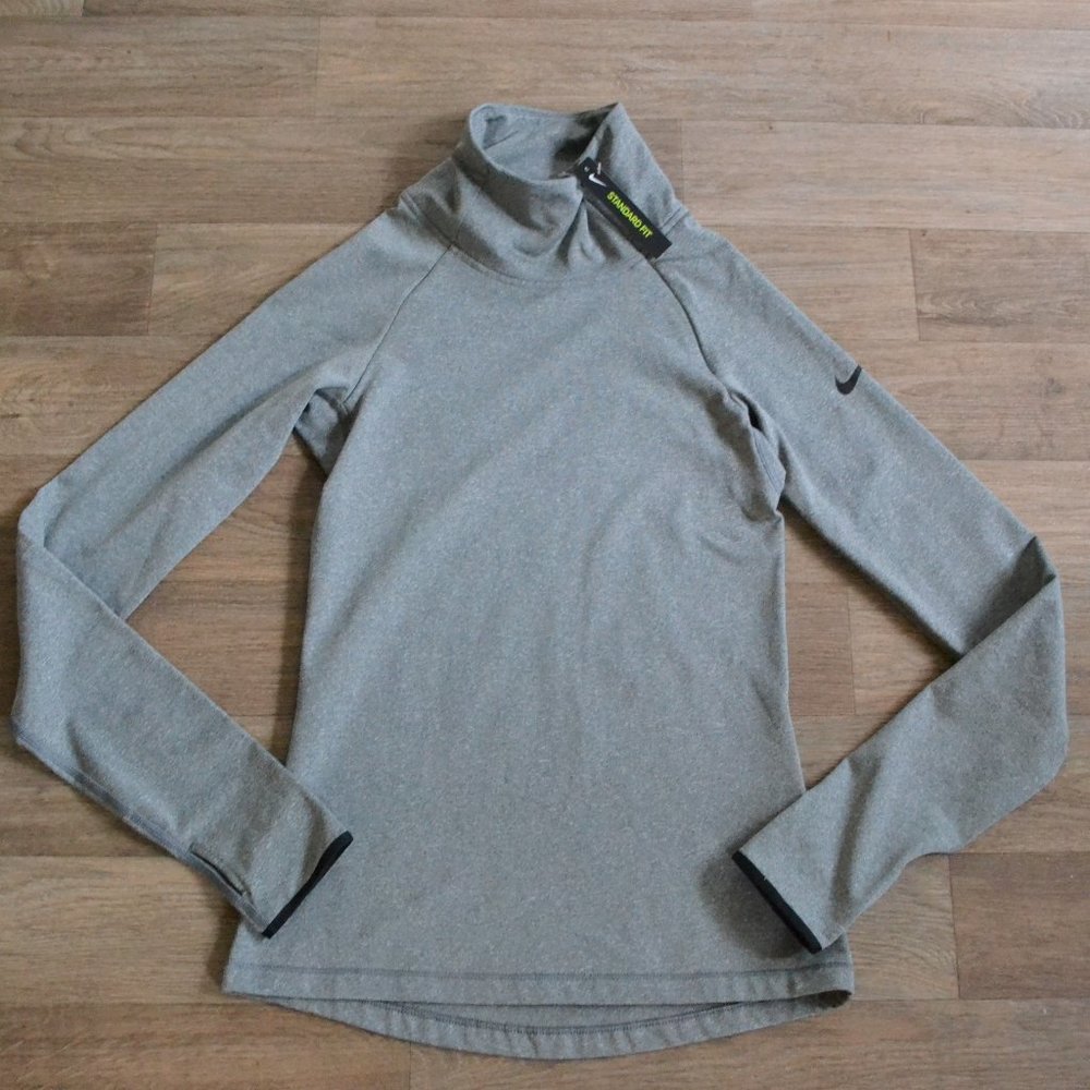 NWT Nike Women Fitted Gray Cowlneck Zip Pullover Base Layer Thermal Top Size Sm